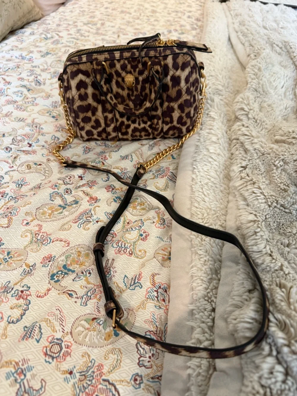 Kurt Geiger Leopard Print Top-Handle Satchel with Gold Accent - Picture 3 of 3